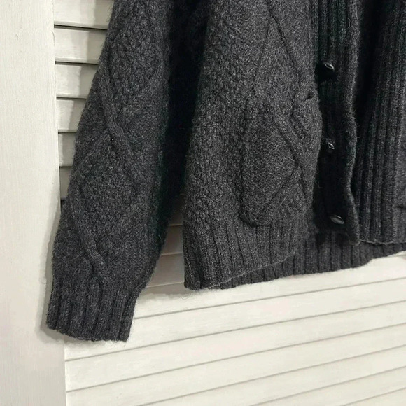 aran crafts gray sweater 100% merino wool made in ireland long sleeve w/pockets - Picture 5 of 10